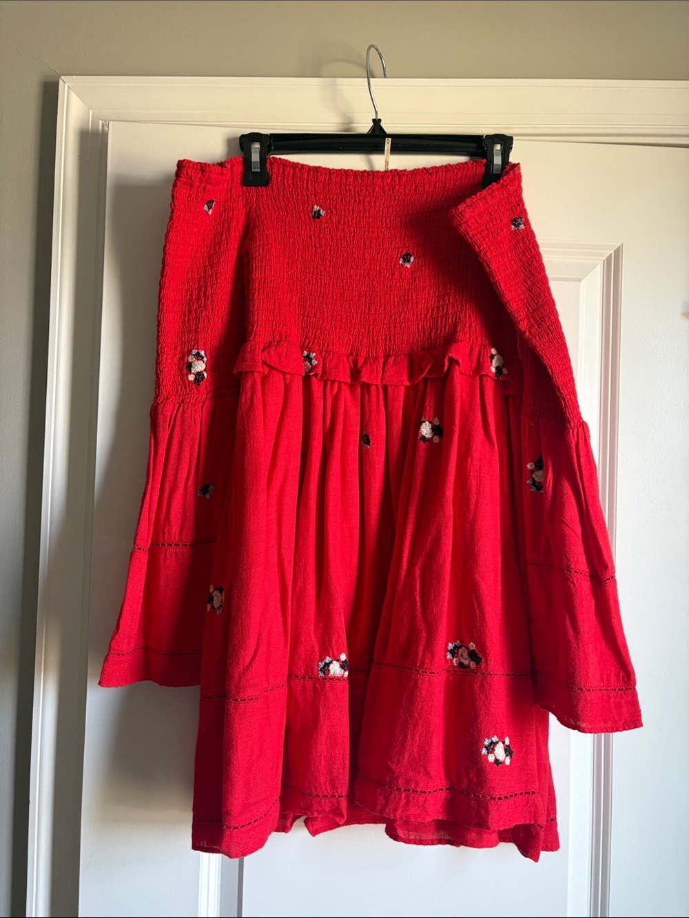 Free people off the shoulder red long sleeve mini dress